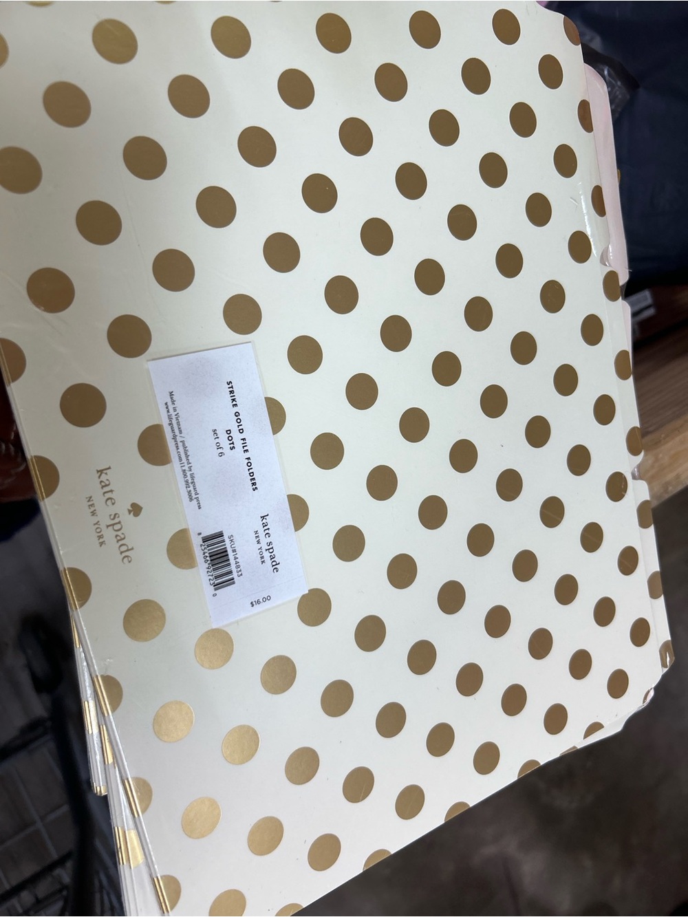 kate spade Gold Polka file folders- White and Gold - 3 packs of 6 (18)